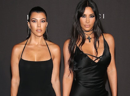 LOS ANGELES, CALIFORNIA - NOVEMBER 03: Kourtney Kardashian and Kim Kardashian attend the 2018 LACMA ...