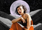 Young woman in front of a moon to show your October 2023 horoscope.