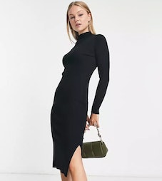 New Look knit ribbed dress in black