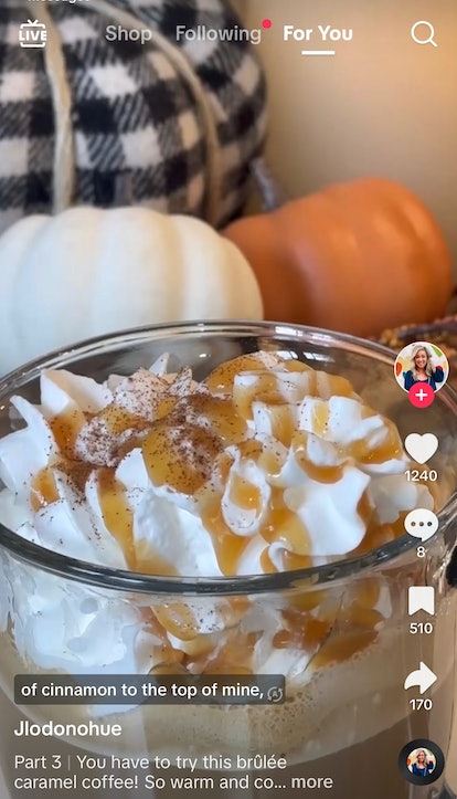 A TikToker shows off a fall coffee drink recipe inspired by creme brûlée.